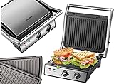 XXL Kontaktgrill abnehmbare Platten | 30 Minuten Timer | Panini Toaster | Sandwichtoaster | elektrischer Tischgrill | Elektro Grill | Kontaktgrill für Sandwiches, Steak und als Panini grill