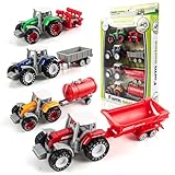 SUEHBEXF 4 Stück Mini Traktor Spielzeugautos, Bauernhof-Traktor-Spielzeug, Anhänger Spielzeug mit Traktoren, Abnehmbare Kabine, Geschenkset für Kinder ab 3 Jahren