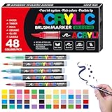60 Colours Straight Liquid Acrylic Marker, Flexible Tips Acrylic Marker Pens, Rich Colors DIY Pen Kit, Water Based Acrylic Pens Set for Painting Wood Stone Glass Fabric Canvas Paper Eggs (48Color)