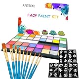ANTEEKE Bodypainting Farben, 36 Face Paint Kinderschminke Gesichtsfarbe Kit Wasserlösliche ProfessionelleKörperfarbe Palette für Halloween/ Weihnachten/ Ostern/ Karneval/ Themenpartys/ Colsplay