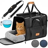 CADOCA® Transportbox Katzen bis 20kg faltbar Sonnen- und Regendach Schultergurt mit Napf Atmungsaktiv Komfortabel Wendekissen Haustier Katzenbox Tragetasche Hunde Auto Anthrazit