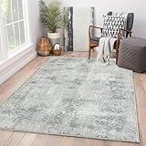 Guchuang Bedding Waschbarer Teppich Wohnzimmer, Modern Grau Teppich rutschfest, Kurzflor Vintage Weich Teppich für Schlafzimmer Esszimmer 120x170cm