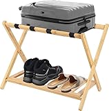 REDCAMP Holz Kofferständer Luggage mit Regal für zu Hause,Klappbarer Gepäckträger für Gästezimmer, Hotelzimmer 68 x 40 x 58 cm
