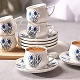 Karaca Iznik New Form Kaffeeservice Fur 6 Personen, 6x Espressotasse und 6x Untertasse, Robuste Mokkatasse, Dicker Trinkrand, Espressotassen, Porzellan