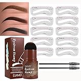 Augenbrauenstempel wasserdicht, Wiederverwendbares Makeup Brow Stamp Brauenpuder Schablonen Augenbrauen Stift Pinsel Kit，1 Step Brow Stamp Shaping Kit 10 Augenbrauen Schablonen Stempel(Mittel Braun)