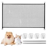 Türschutzgitter Ohne Bohren, 110 X 72 cm Türgitter Hunde, Kinder Türgitter, Schwarz, Mit 4 Haken Und 2 Stangen, Flexibel Für Treppen, Türen Und Haustiere