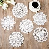 6 Stück Spitzendeckchen, 16 cm Vintage HäKeldeckchen Handgefertigt Runde Spitze Platzdeckchen Rustikale Tischdekoration für Küche, Esszimmer, Kommoden, Hochzeit, Party Dekoration (Weiß)