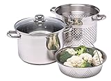 KitchenCraft World of Flavours Pastatopf mit Sieb und Gemüsedampfkorb in Geschenkbox, induktionssicher, Edelstahl, 4 Liter, 28 x 18 x 18 cm, Silber