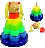 Pyramide/Steckpyramide - lustiges Mädchen - aus Holz - 7 Teile - Bausteine - Würfel - Pyramide Stapelspiel - Stapelturm/Stapelwürfel - Stapelpyramide ..