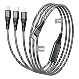 100W USB C auf Multi Kabel [1.2M] 3 in 1 Handy Ladekabel Nylongeflecht Schnellladekabel USB C [100W]+Micro[10W]+Lightning[27W] für Galaxy S25/S24/S23/iPad Pro,MacBook Pro/Air/iPhone 17/16/15/14/13/12
