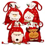 4 Stück Weihnachten Sack, Nikolaussack mit Kordelzug, Weihnachten Geschenkbeutel, Christmas Geschenktüten Für Süßwaren