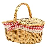 Sessleger Picknickkorb aus Weidengeflecht im Landhausstil, mit Deckel und Griff und Futter für Picknick, Partys, Hochzeiten und Grillabende
