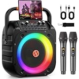 HWWR Karaoke Maschine, Tragbare Bluetooth Karaoke, Karaoke Anlage Mit 2 Mikrofonen, Echoanpassung, Led-Licht, Pa Anlage Karaoke Lautsprecher Unterstützt Tv/Rec/Aux/USB/Tf Karte (6,5 'Subwoofer)