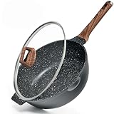 diig Antihaft Bratpfanne mit Deckel, 30cm/5L Wokpfanne Granitbeschichtung Kochpfanne Aluminiumguss Flachpfanne Sauteuse Für alle Herdarten inklusive Induktion, Schwarz
