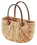 Kobolo Tasche Wasserhyazinthe, 39x16x45 cm, braune, geflochtene Henkeltasche mit robusten Kunstlederhenkeln, ideal als Einkaufstasche, Strandtasche oder modisches Accessoire für Alltag & Freizeit