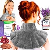 Heatbelle Empower® Körnerkissen, Kirschkern- & Leinsamkissen, Wärmekissen Nacken, Schulter für die Mikrowelle extra große Abdeckung (Grau)