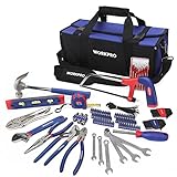 WORKPRO Universal Werkzeugset Haushalt 156-teilig inkl. Werkzeugtasche mit weiter Öffnung für Home Reparatur und Heimwerker, mit Zange Schlüssel Bits Wasserwaage Messer Maßband Hammer usw.