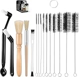 Gebrazy 15-teiliges Reinigungsbürsten-Set für Kaffeemaschinen, Kaffeemühle und Teebretter mit mittelharten Borsten und Holzgriffen