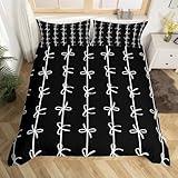 Homewish Bowknot Bettwäsche 200x200 Cartoon Bogen Gestreift Bettwäsche Set Mädchen Teens Geometrische Bogenklebe Band Jugendliche Bettbezug Schwarz Weiße Kokette Dekor Bettset Moderne Zimmer Dekor