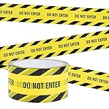 Irich Wasserdicht Warnband Selbstklebend, OPP Warnung Absperrband mit Mutige Schwarze Font für Arbeitsplatz Gefahrenzone (Gelb-Schwarz Geneigte Bar DO NOT Enter, 25m*4,8cm)