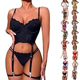 Generisch sexy Dessous Damen Strapsen Dessous Set Mit Strapse Unterwäsche Frauen Sexy Set Transparent Erotisch Spitze BH Strumpfhalter Und Tanga Babydoll Dessous-Sets für Damen