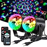 URAQT Discokugel LED, 2 Stück 360° Rotation Partylicht Mit Fernbedienung, 7 Farben RGB Modi Musikgesteuert LED Party Lampe Für Kinder Halloween Xmas Hause Deko Zubehör