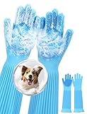 pecute Haustier Grooming Handschuhe, Verlängern Pflegehandschuhe Baden und Massieren für Hunde Katzen, Handschuh Bürste Katze Wiederverwendbare, Pflegehandschuhe für Haustiere Waschen(Blau)