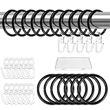 30 Stück Vorhangringe,Metall Gardinenringe mit 50 Stück Kunststoff Haken, Gardinen Ringe für Gardinenhaken,Duschvorhang,30 mm Innendurchmesser (Schwarz)