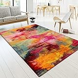 Paco Home Teppich Wohnzimmer Schlafzimmer Jugendzimmer Kurzflor Modern Vintage Abstrakte Muster, Grösse:80x150 cm, Farbe:Bunt 5