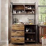 PREMTURE Küchenschrank, Hochschrank, Küchenbuffet, Buffetschrank Küchenregal, Aufbewahrungsschrank, mit 3 Schubladen und 2 Türen, Industriestil, offene Ablage, Mikrowellen-Regal, 100 x 40 x 175 cm