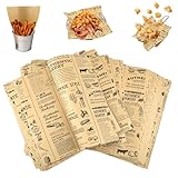100 Blätter Backpapier Zeitungsoptik, Backpapier Zuschnitte 25 X 25 cm，Butterbrotpapier, Burger Papier, Käsepapier, Ölbeständiges Sicheres Deli Wrap Papier für Sandwiches, Pommes, Kuchen, Brot