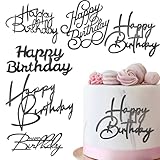 6 Stück Happy Birthday Cake Topper Tortendeko Happy Birthday Schwarz Kuchenaufsätze Spiegel Acryl Kuchenaufsätze Seitliche Cake Topper Geburtstag für Geburtstagsparty Kuchen Desserts Gebäck