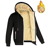 Fleecejacke Herren Winter Full Zip Sherpa Gefüttert Kapuzenjacke Casual Solid Langarm Jacke Warm Verdickte Hooded Sweatshirt mit Tasche und Kordelzug