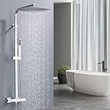 HOMELODY Duschsystem mit Thermostat und 30x30CM Kopfbrause Edelstahl Regendusche mit Armatur Chrom Eckig Duschset Messing