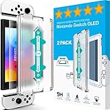 XeloTech Schutzglas für Nintendo Switch OLED mit Schablone zur Positionierung 2 Stück - Echter Dispalyschutz - Keine Folie aus Plastik - Echtes Glas - 7.0 Zoll