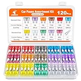 JOREST 120Pcs Kfz Sicherungen, Autosicherungen Set für Pkw Wohnmobil LKW Motorrad (2 Ampere 3A 5A 7.5A 10A 15A 20A 25A 30A 35A 40A) - Standard Flachsicherungen Auto +1 Sicherung Sicherungszieher