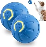 Interaktives Hundespielzeug, über USB wiederaufladbar, bewegliches Hundespielzeug, automatisches Rollball mit LED-Licht, langlebiges elektronisches Hundespielzeug für alle Katzen, Hunde (2 x Blau)