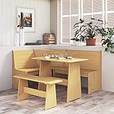 Willood 3-TLG. Eckbank Eckbankgruppe für Esszimmer Küchegruppe Reine Honigbraun Massivholz Kiefer