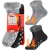 Jeasona 2 Paare Kuschelsocken Damen 37-42 mit Stopper Thermosocken Damen Bunt Warme Socken Damen Antirutsch Dicke Socken Damen Wintersocken Damen 39-42 Warm ABS Stoppersocken Damen mit Noppen