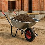 ONBEST Schubkarre mit 100 Liter vollverzinkt Silber – 250 kg Tragkraft – Luftreifen auf Stahlfelge – pulverbeschichteter Stahlrahmen schwarz – Bauschubkarre Gartenkarre – Plus Gartenabfallsack groß