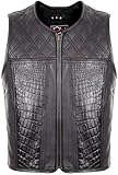 MDM Herren Lederweste Hunter Club Kutte aus echtem Rindsleder, Schwarz, Croco-Prägung vorne, Rauten-Steppung oben, ohne Außentaschen (DE/NL/SE/PL, Alphanumerisch, L)