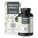 Nature Love Premium Omega 3-120 Kapseln - 1000mg Fischöl pro Kapsel mit 80% Omega 3 Anteil (EPA & DHA) - Hochdosiert & hoch bioverfügbar durch Triglycerid-Form - nachhaltiger Fischfang