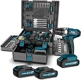 Sundpey Werkzeugkoffer 255 tlg mit Akkuschrauber - 21V Akkuschrauber Set mit 2 * 2000mAh Akku, Werkzeugkoffer Gefüllt für Haus-/Autoreparaturen Werkzeugkasten Aufbewahrungskoffer mit Schublade