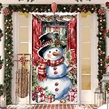Weihnachten Tür Abdeckung Dekoration Weihnachten Deko Schneemann Tür Hängen Banner Weihnachtsfeier Fotografie Hintergrund Für innen außen (Rot)