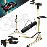 KESSER® Fahrradmontageständer Profi Reparaturständer Aluminium für Fahrräder Mountainbikes E-Bike Schwerlast-Montageständer Fahrradständer +Tasche mit Schnelllösevorrichtungen, 360° drehbar, Gold