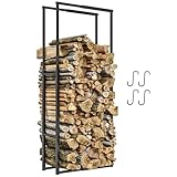 Outsunny Ausziehbarer Kaminholzhalter Metall-Kaminholzständer Kaminholzhalter mit 4 Haken Belastung 100 kg Innen und Außen 40-65x25x25x100-150 cm Schwarz
