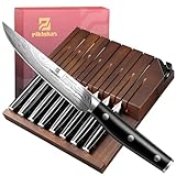 Piklohas Steakmesser Set, 4.5 Zoll Glattklingen Dinnermesser, geschmiedete deutsche Stahl Damastmuster-Geradekanten-Fleischmesser