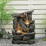 5-stufiger Kaskadenbrunnen aus Felsen für den Außenbereich – 60 cm hoch – Moderner Standbrunnen für drinnen und draußen, geeignet für Garten, Terrasse, Hinterhof, Verand