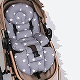 Andija Orthopädisches Kinderwagenkissen mit Lordosenstütze, Baumwollstoff Sitzauflage 35x80cm (Gray-Star)
