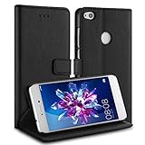 Simpeak Hülle Kompatibel für Huawei P8 Lite 2017, Handyhülle Kompatibel mit Huawei P8 Lite 2017 Leder Flipcase [Kartensteckplätze] [Stand Feature] [Magnetic Closure Snap],Schwarz